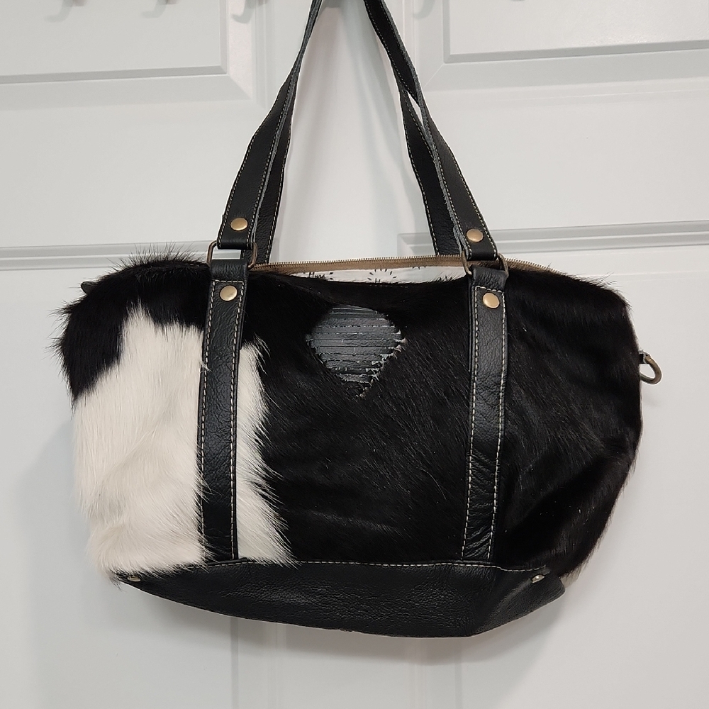 Myra Bag Black and White Tote with Classic Design
